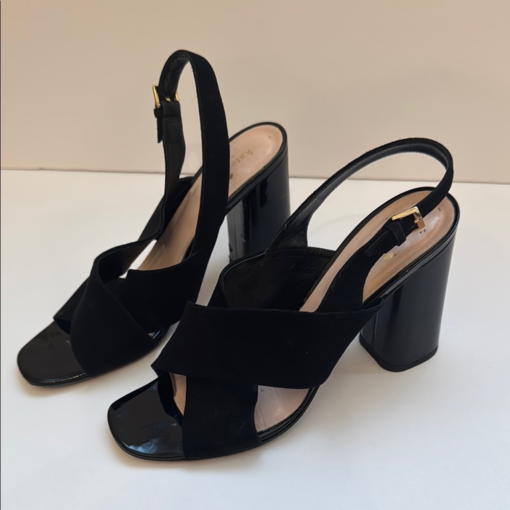 Kate Spade 9-1/2 Elegant Black Women's Slingback suede block Heels